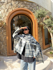 Checkered Jacket with Scarf