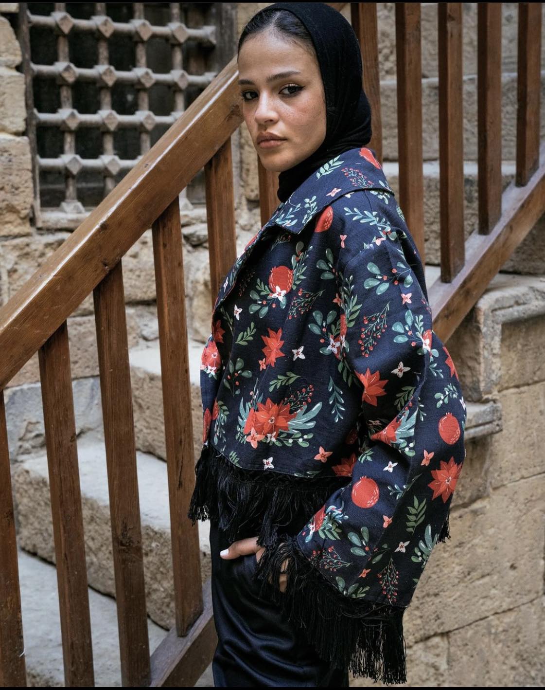 Cropped printed jacket - Red