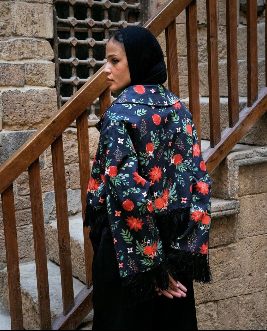 Cropped printed jacket - Red