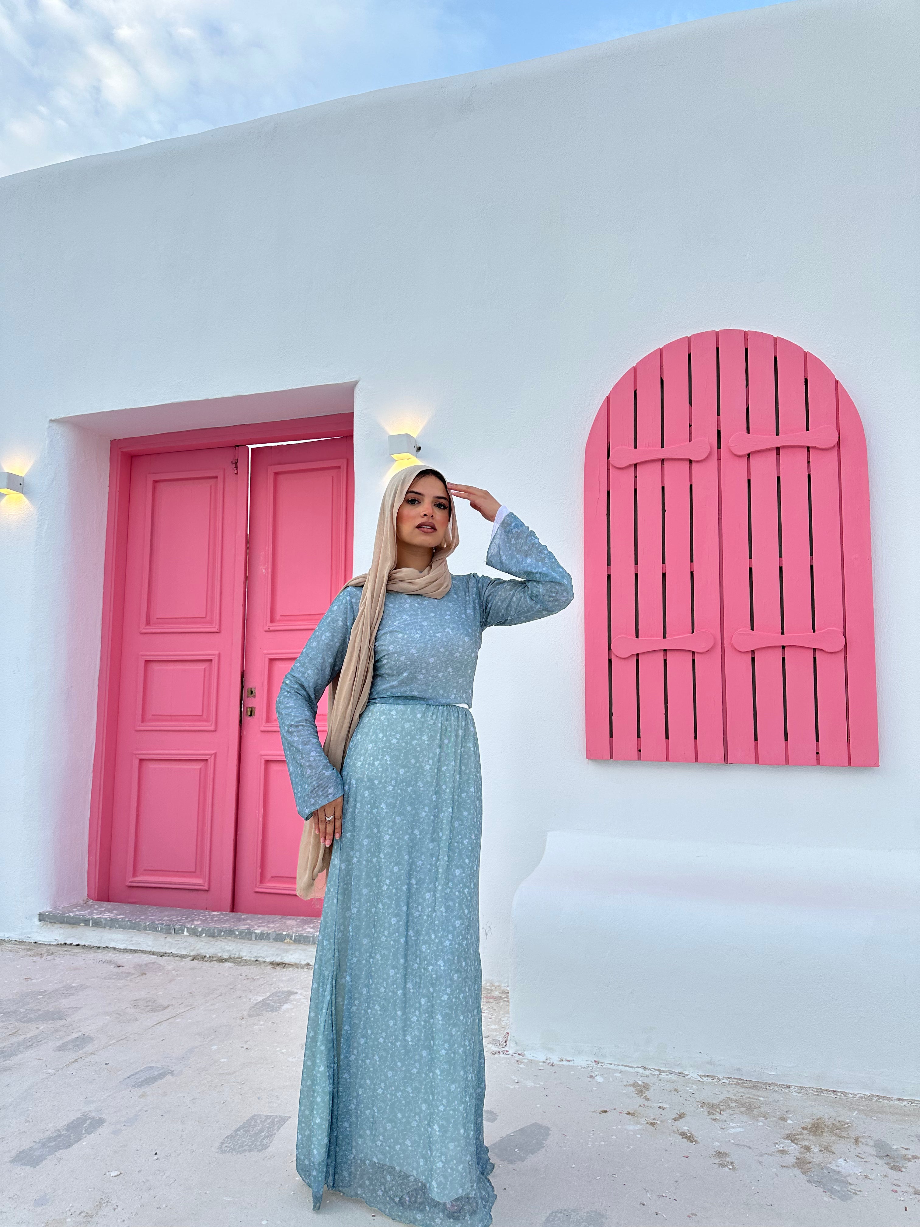 Patterned Tulle Skirt – Teal Blue