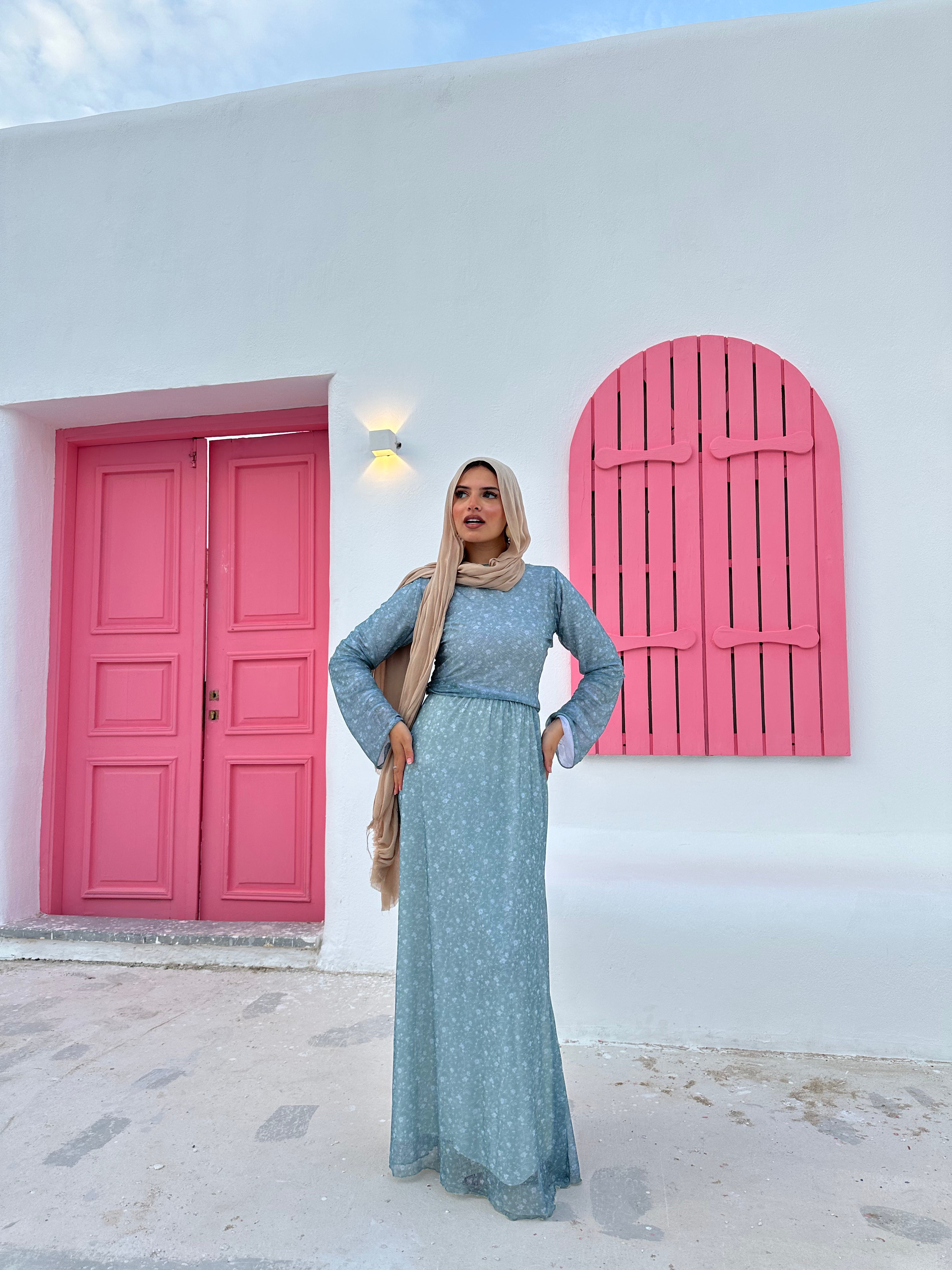 Patterned Tulle Skirt – Teal Blue