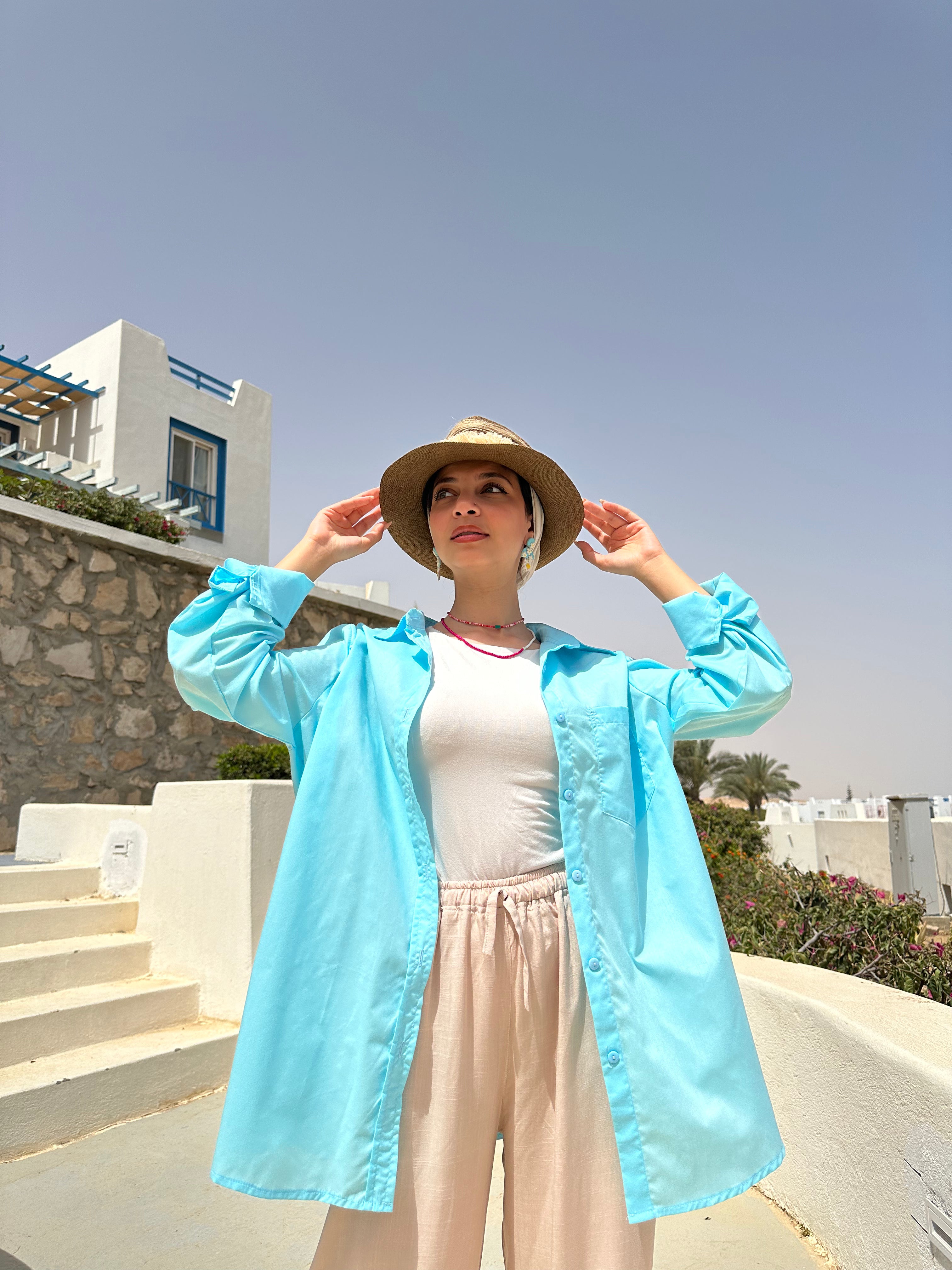 Linen Chemise - Aqua