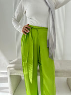 Elegant Satin Pants - Lime Green