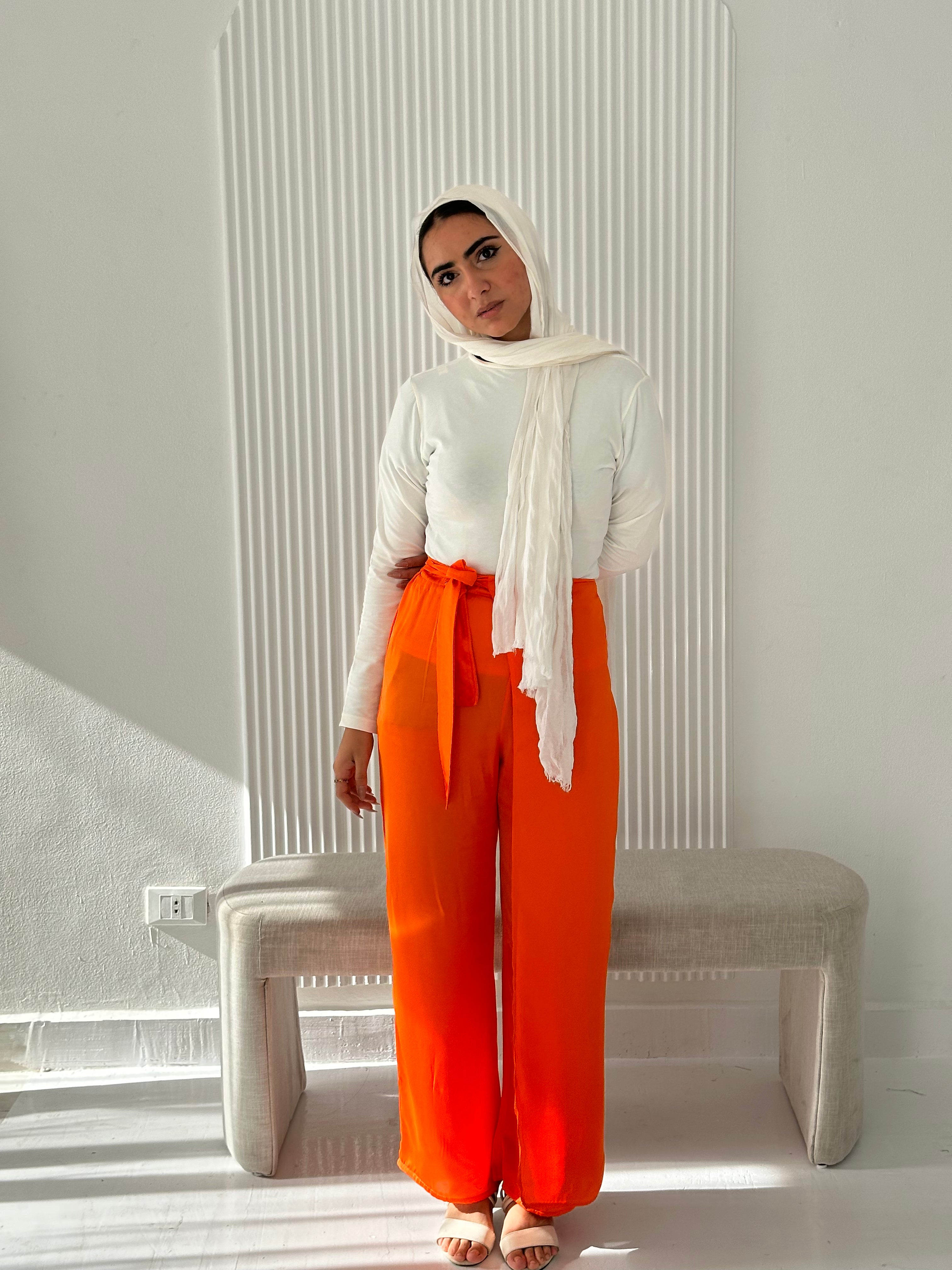 Elegant Satin Pants - Orange