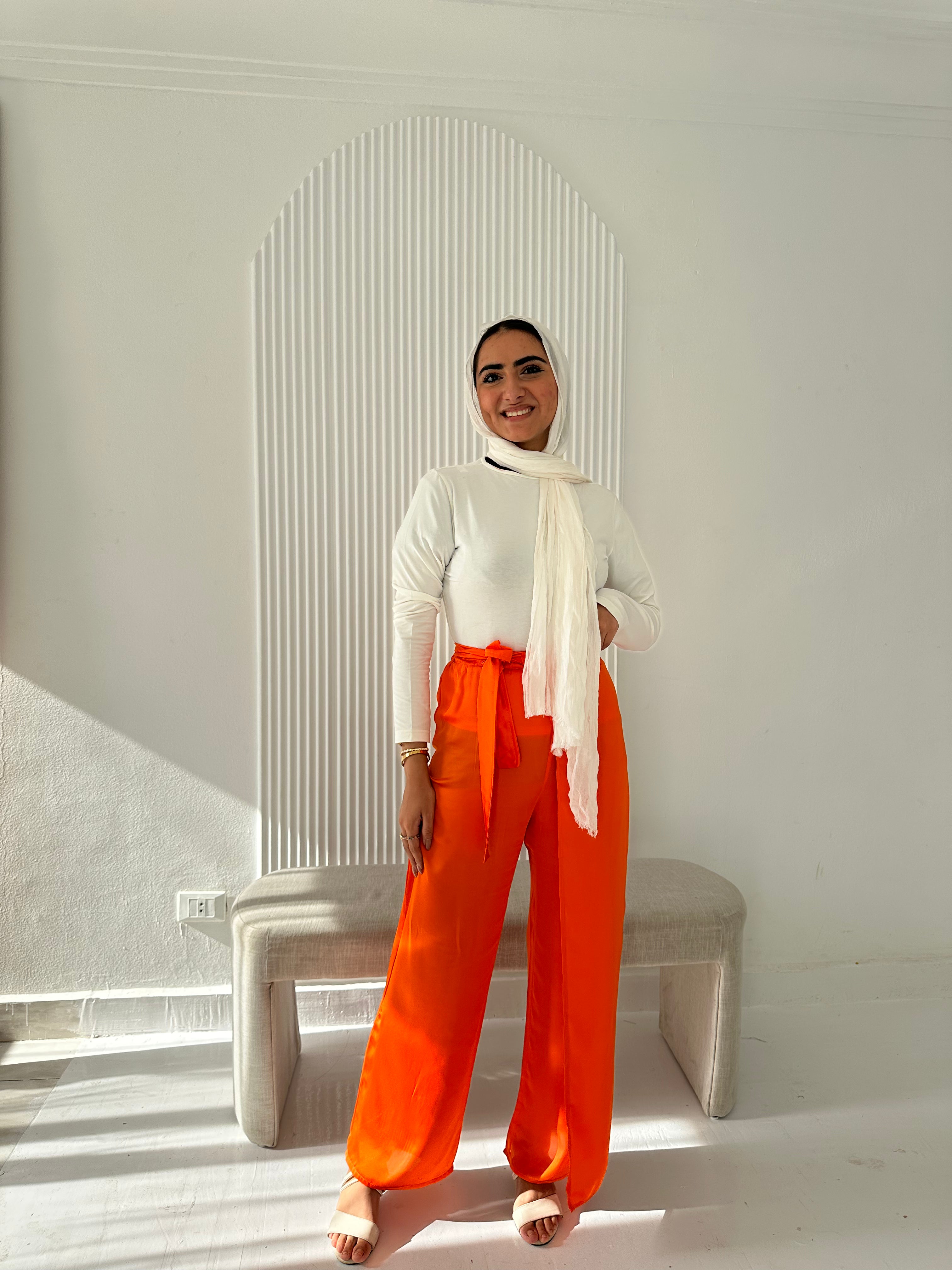 Elegant Satin Pants - Orange