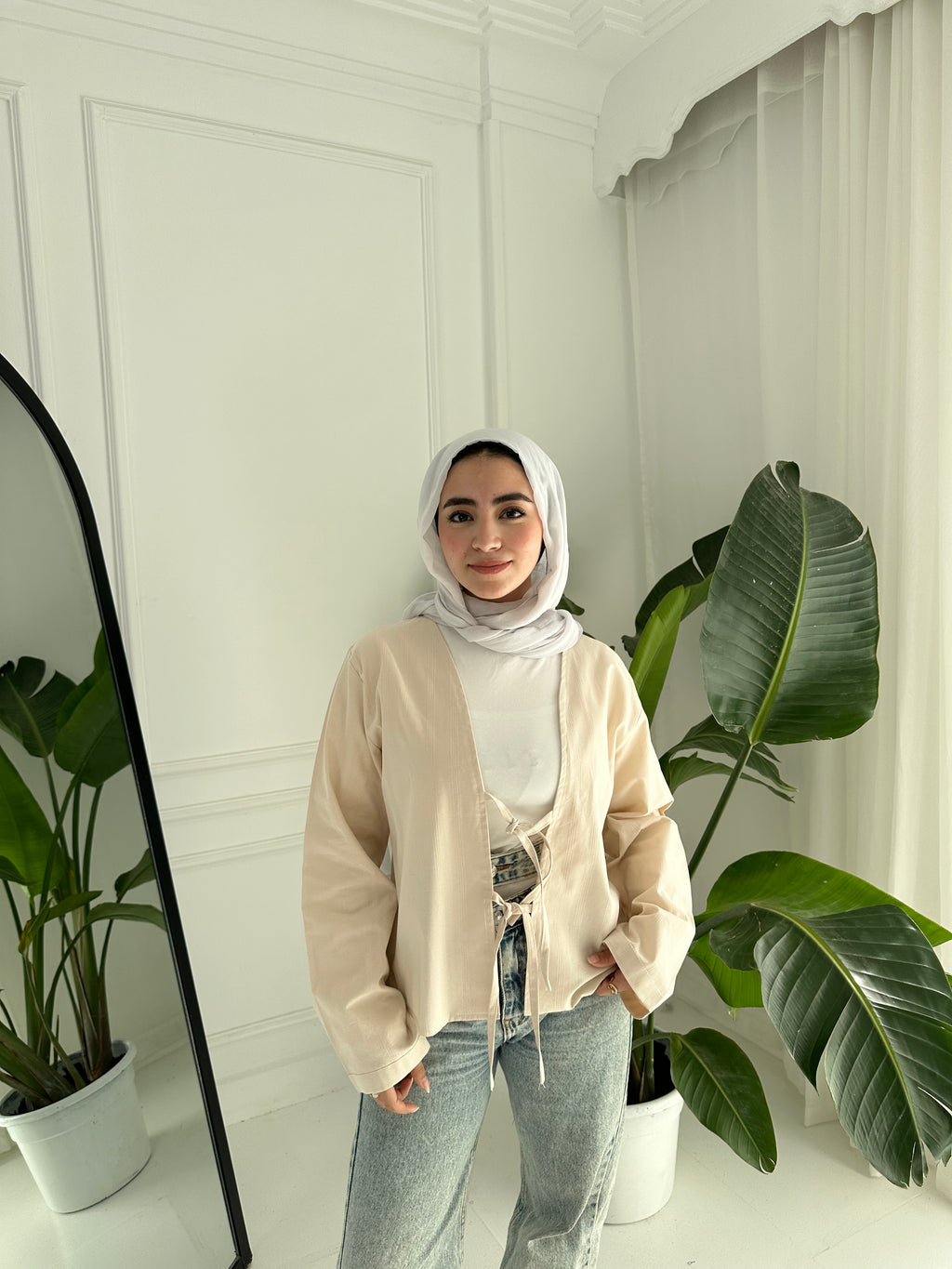 Linen Blouse With Tie - Beige