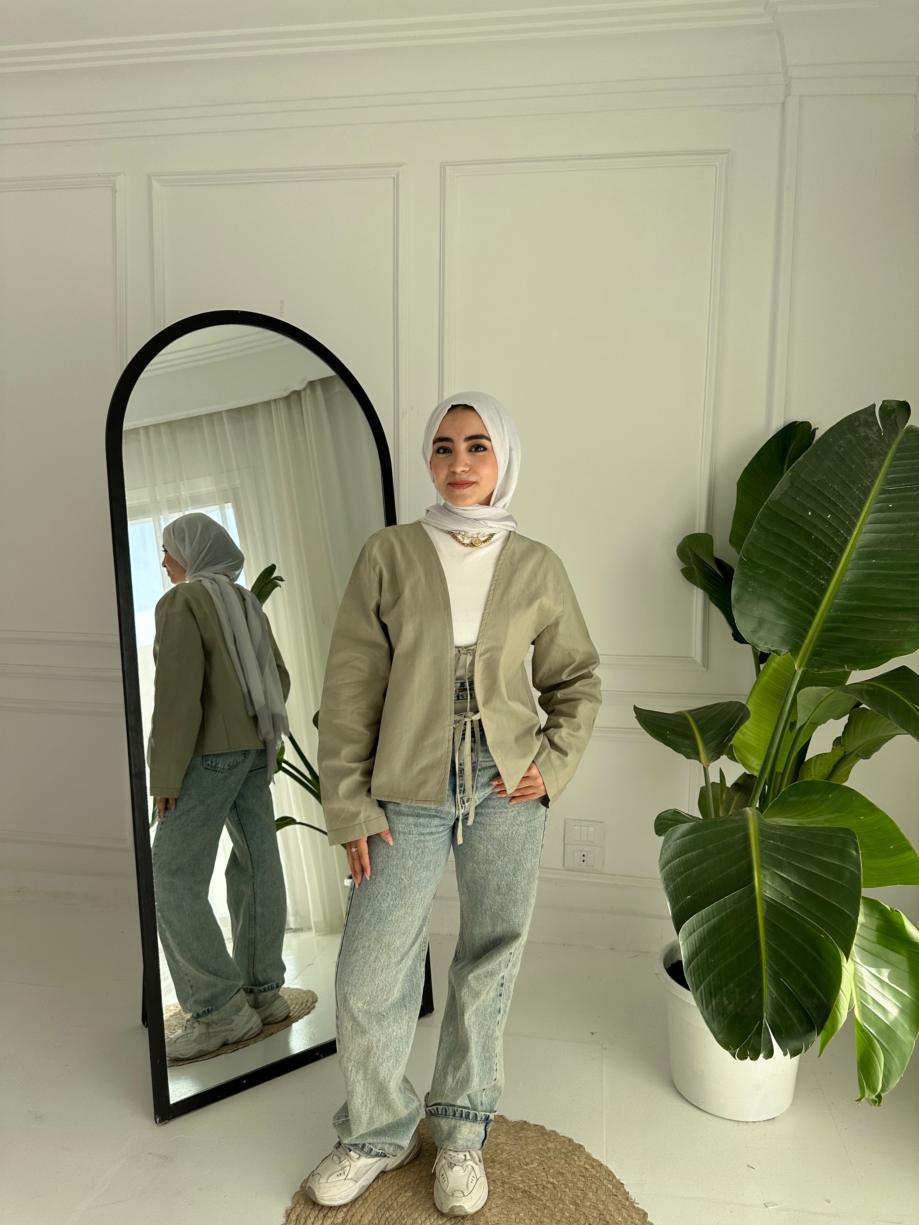 Linen Blouse With Tie - Olive