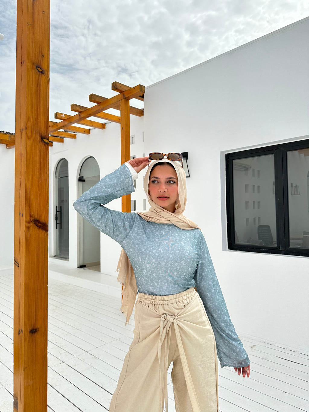 Patterned Tulle Top – Teal Blue