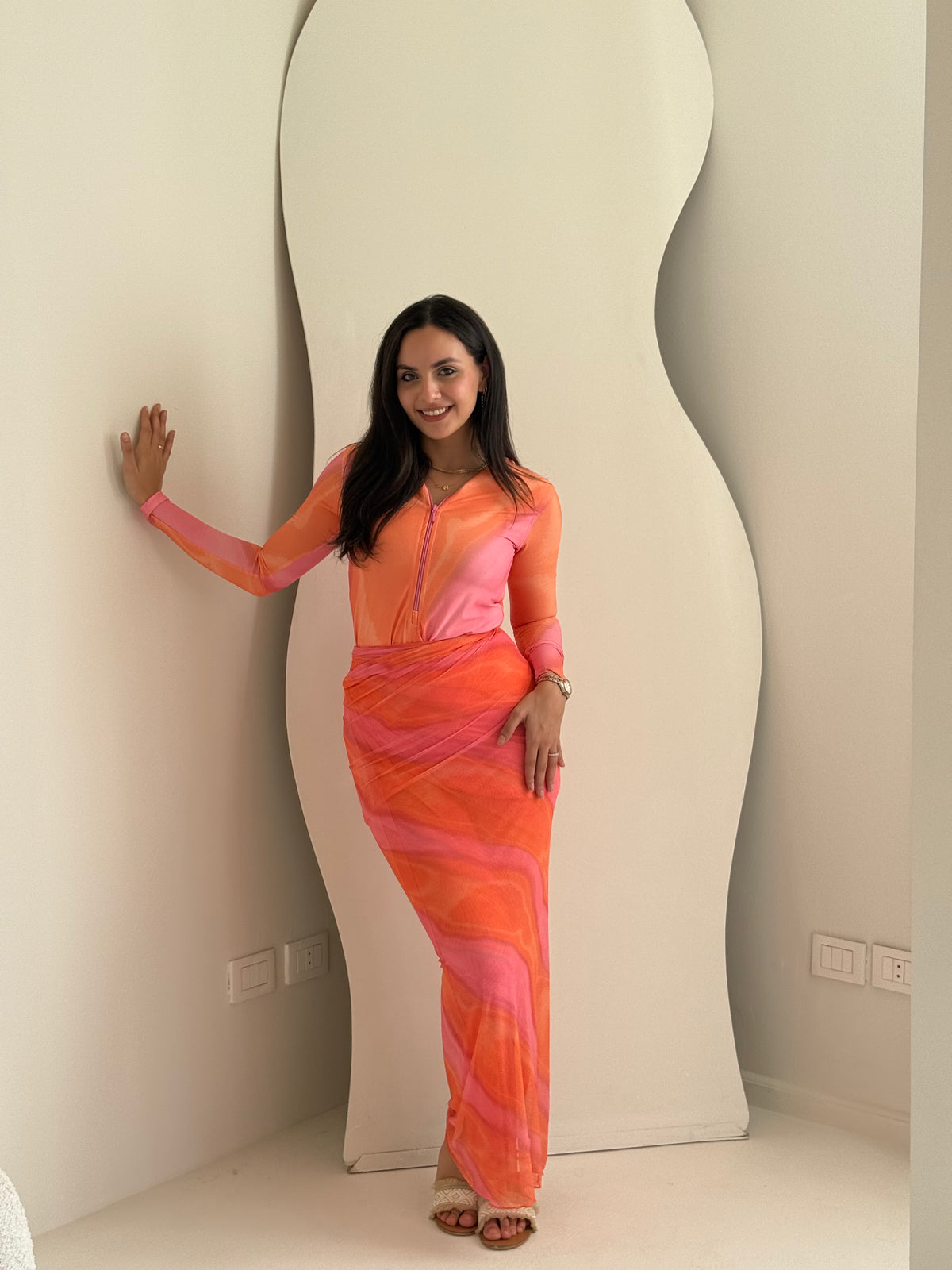 Orange Tropical Swimwear Full Set