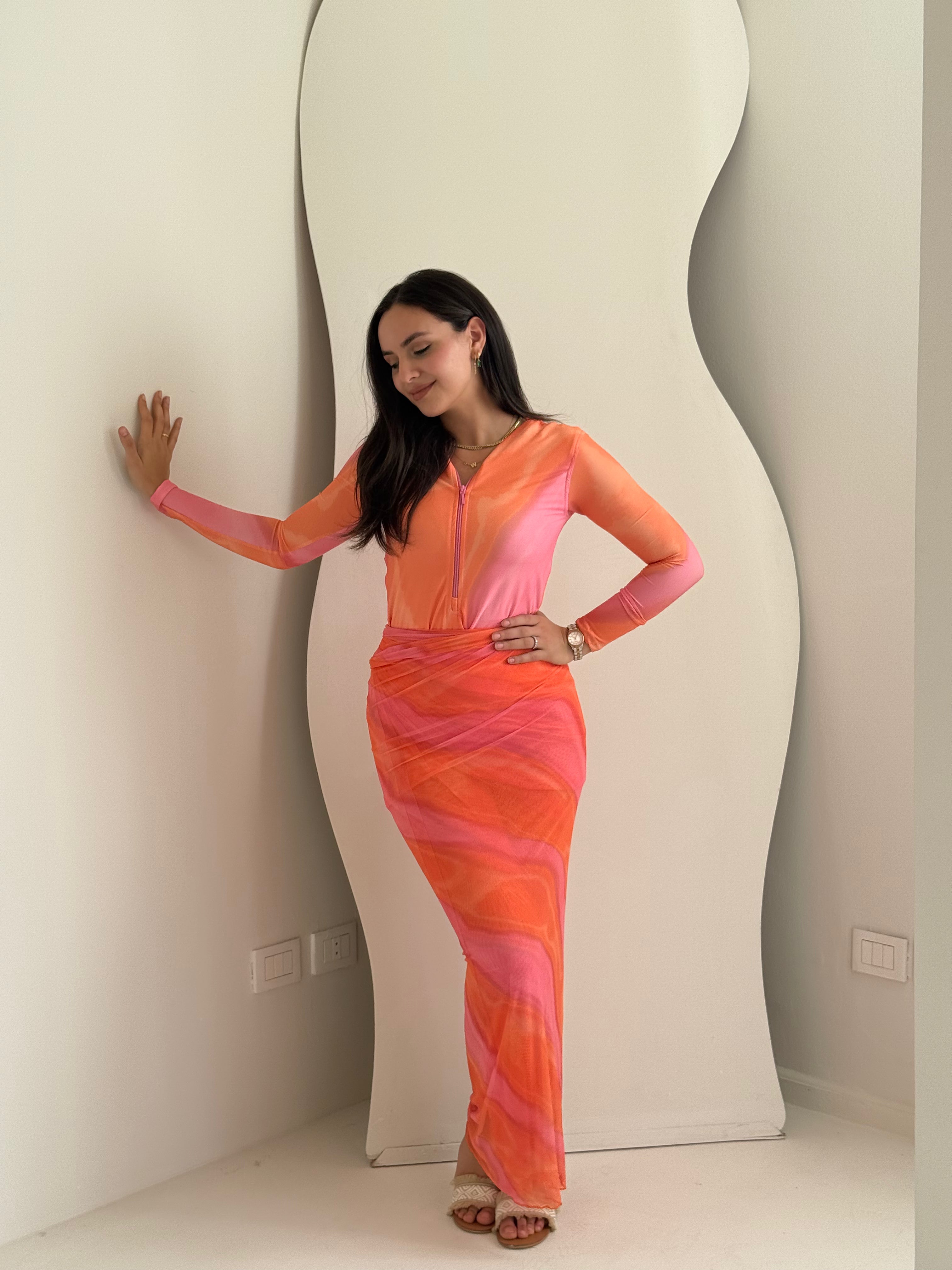 Orange Tropical Swimwear Full Set