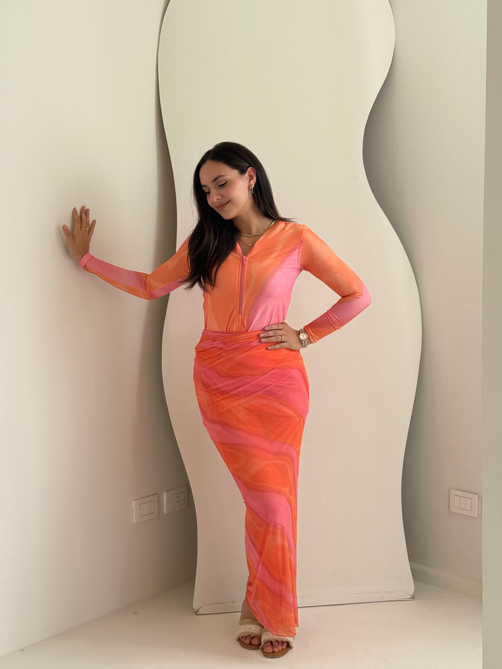 Orange Tropical Swimwear Full Set