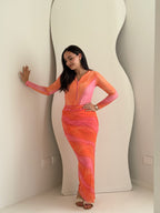 Orange Tropical Swimwear Full Set
