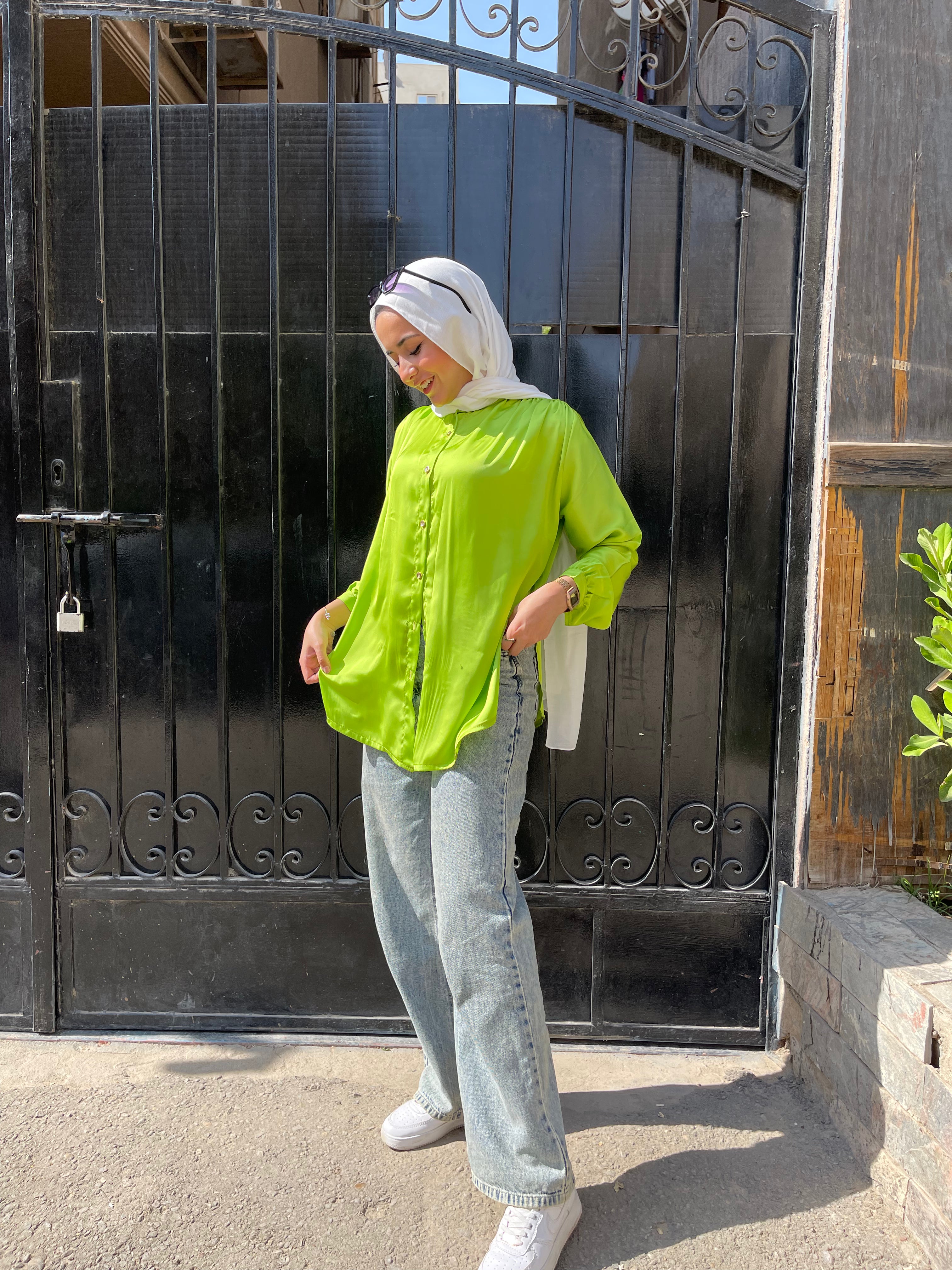 Chemise Satin  - Lime Green