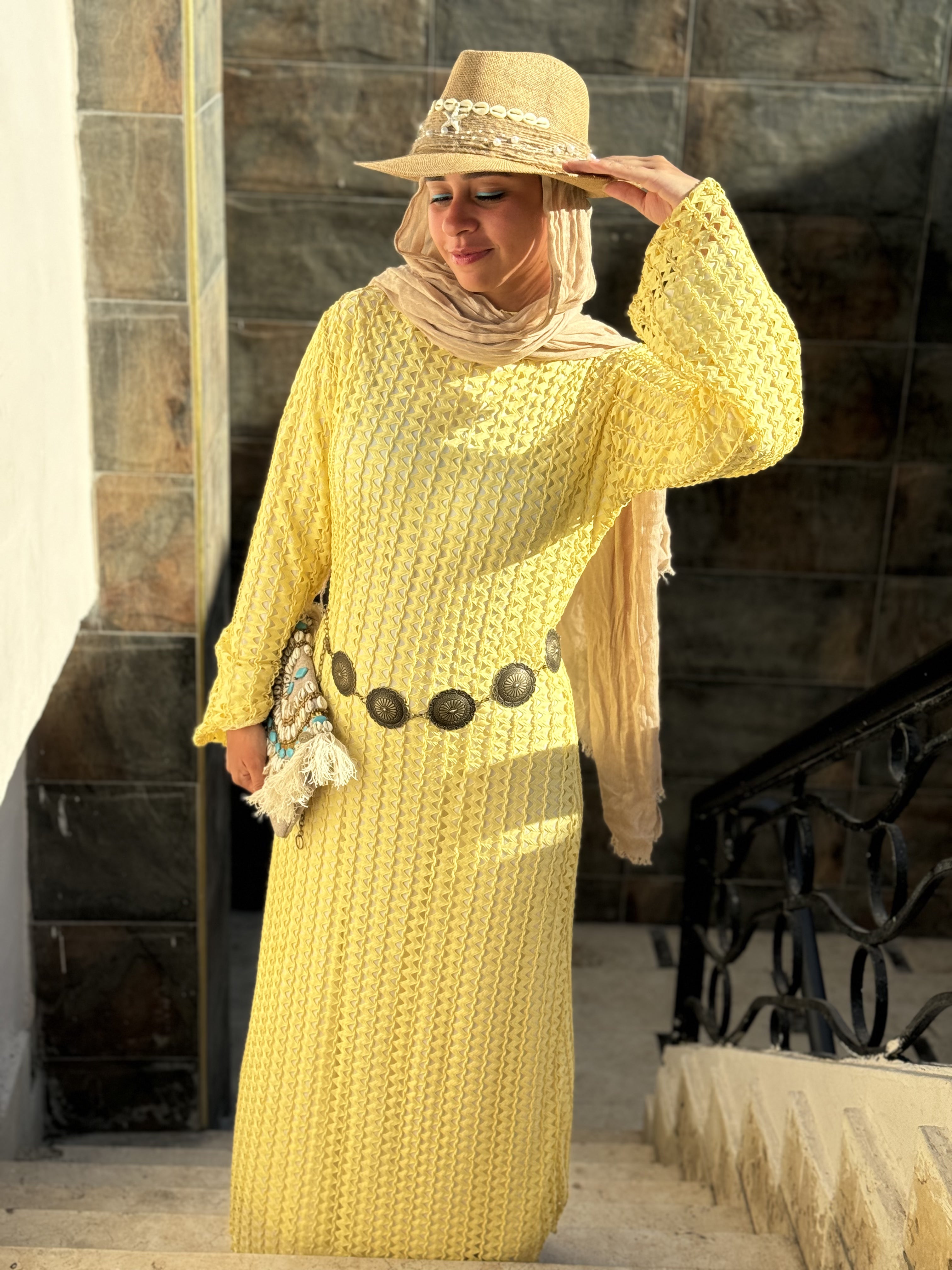 Mesh dress - Yellow (with white basic dress)