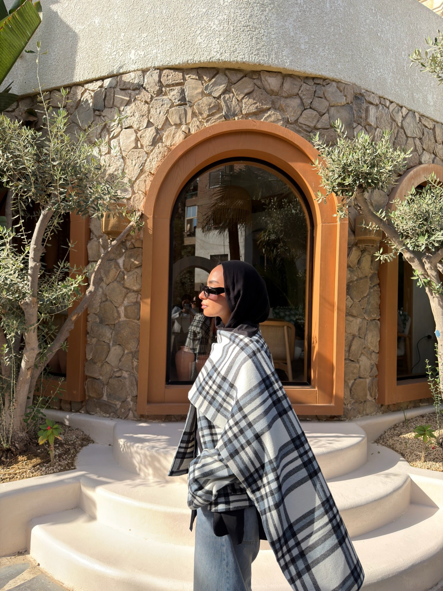 Checkered Jacket with Scarf