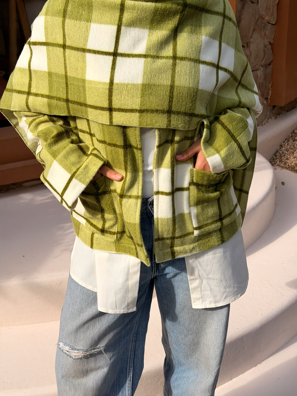 Checkered Jacket with Scarf