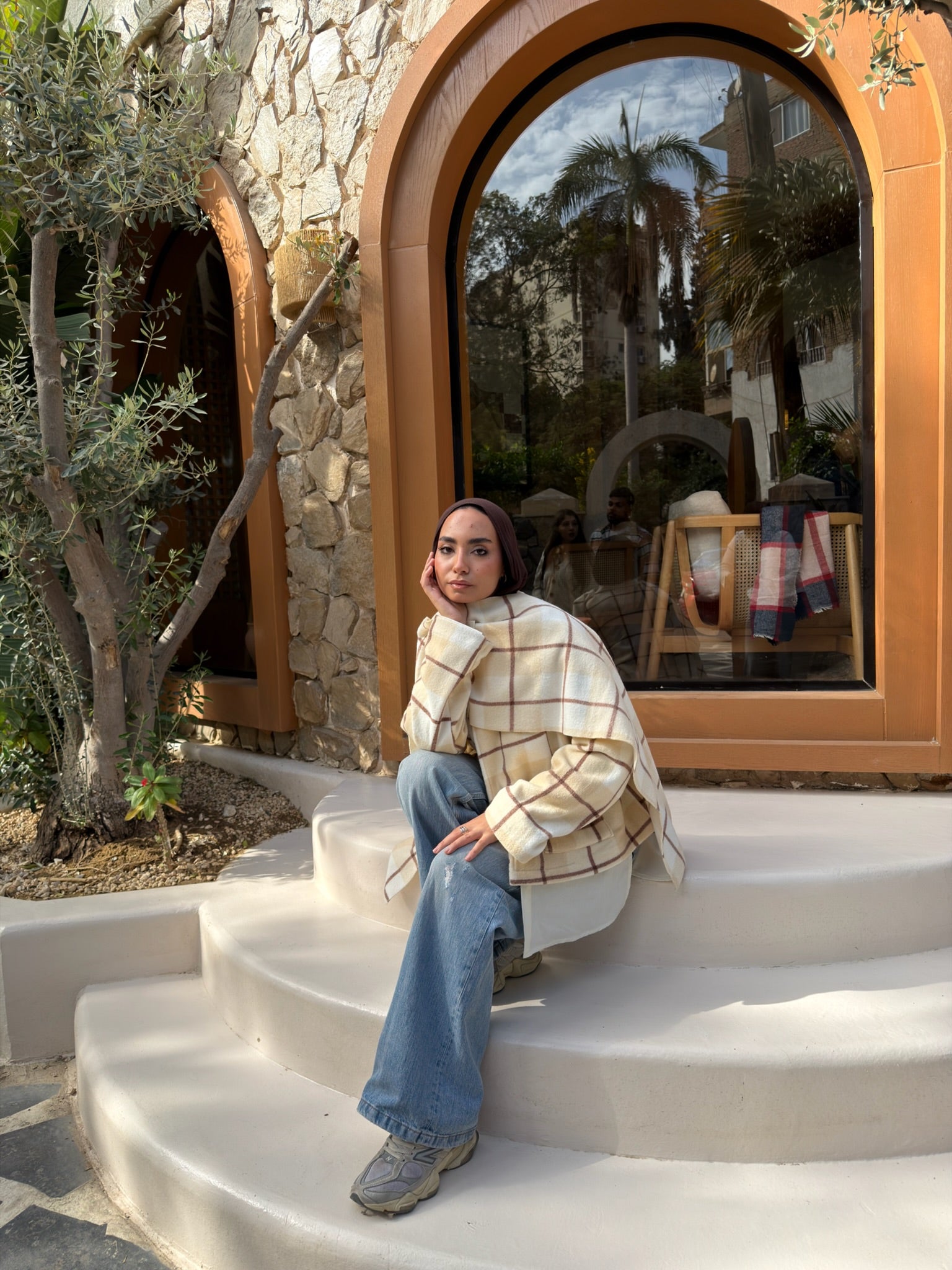 Checkered Jacket with Scarf