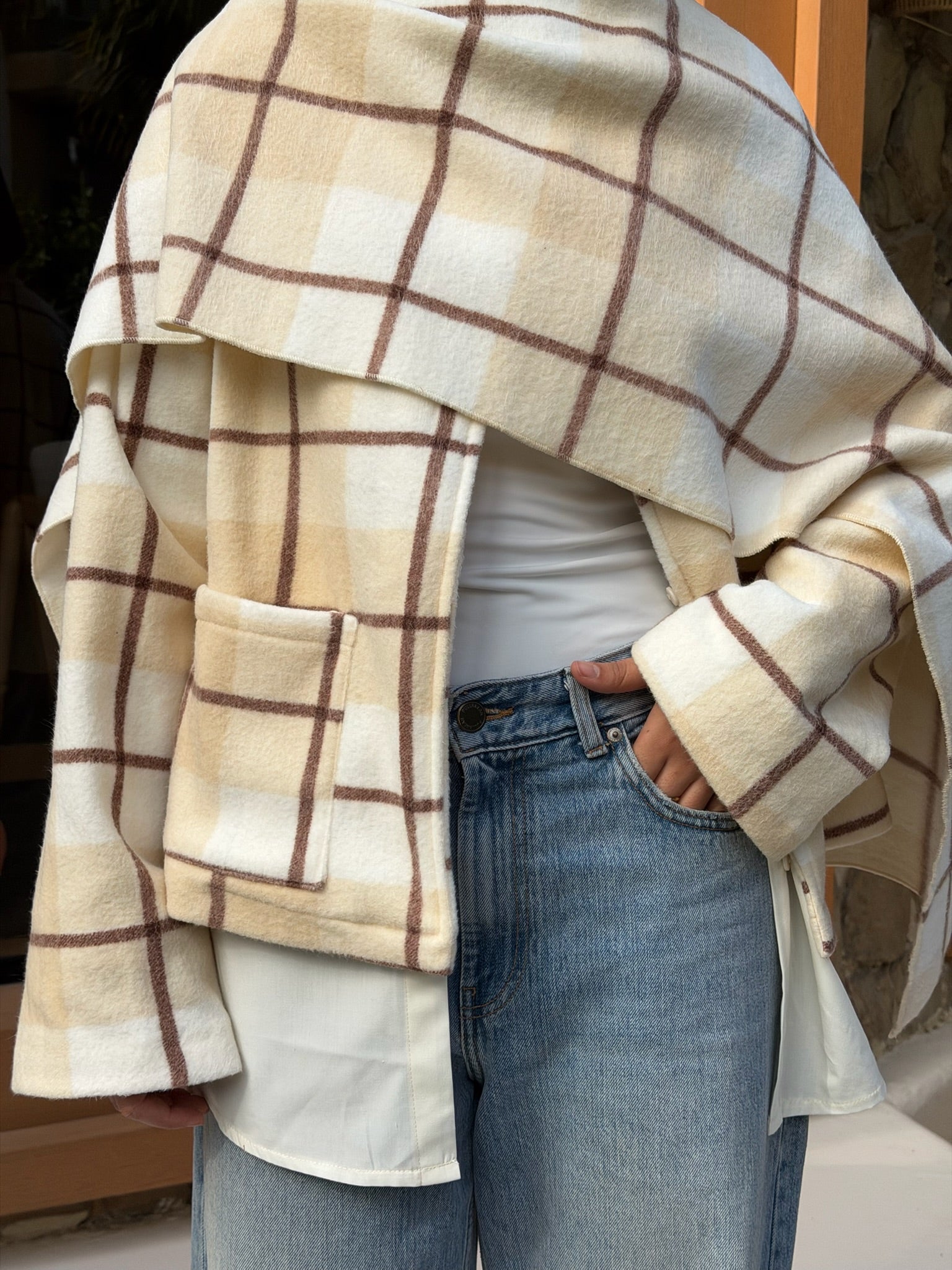 Checkered Jacket with Scarf