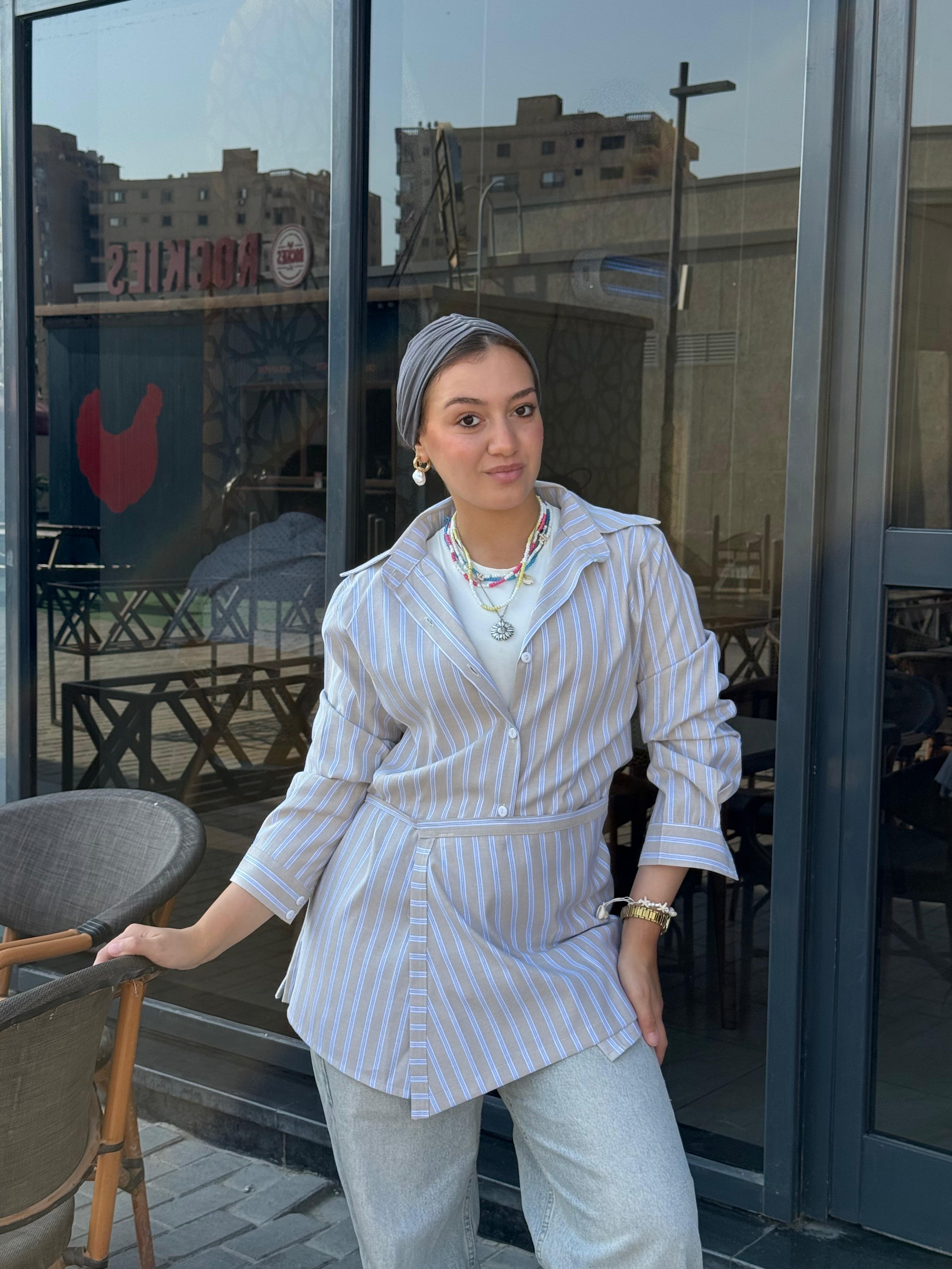 Striped Summer Shirt_  Beige