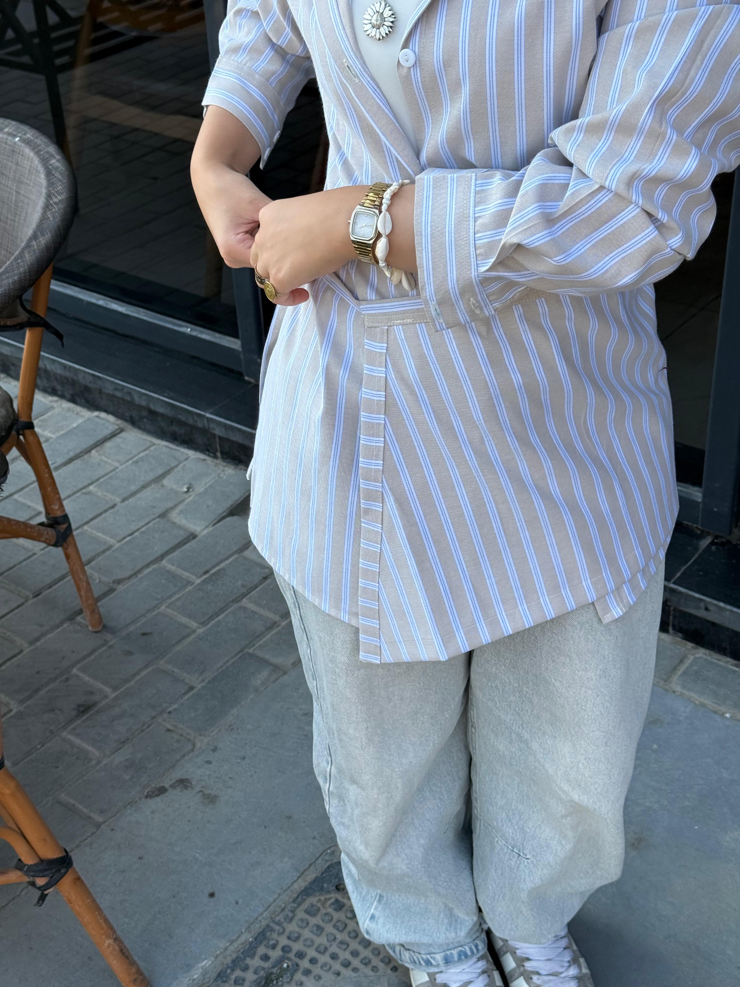 Striped Summer Shirt_  Beige